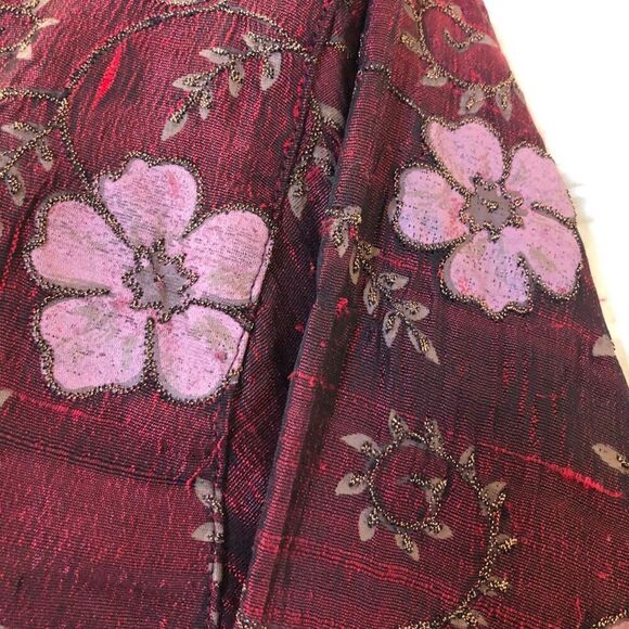 Vintage Coldwater Creek Women's Maroon Silk Floral Collared Button Shirt Small - Picture 4 of 10